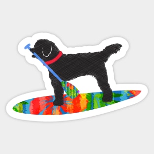 Colorful Stand Up Paddle Board Black Labradoodle Dog Sticker